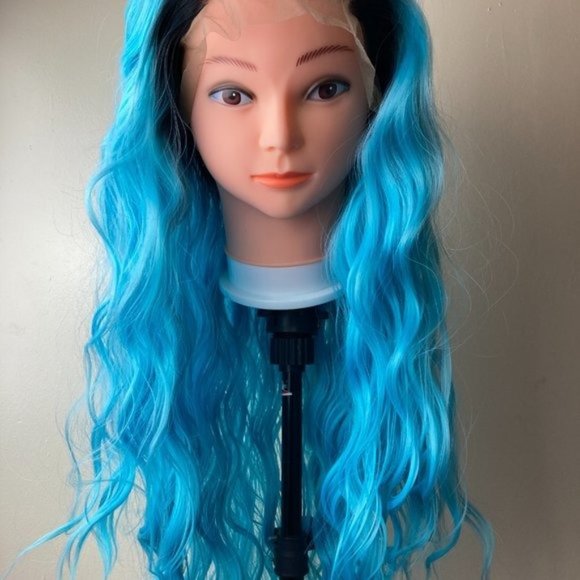 Long Ombre Blue Wig Lace front Wig - Picture 3 of 10